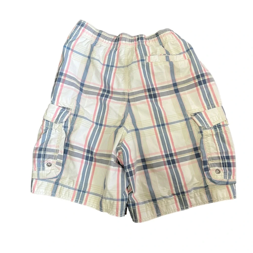 Hollister California White Blue Pink Plaid Swimshorts, Men's Size S